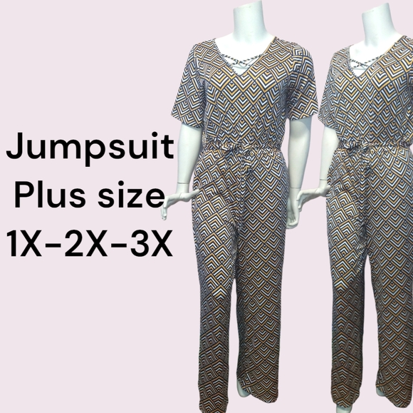 Elegant Maxi wide legged Monogram jumpsuit Plus Sizes comfy & stretchy - Picture 1 of 3